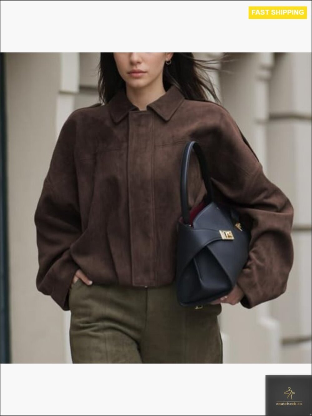 Faux Suede Bomber Jacket Lightweight Oversized Batwing Sleeve Streetwear Chic - Picture 2 of 7